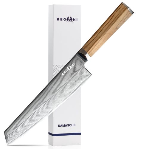 Kegani 8 Inch Kiritsuke Knife, Japanese Chef Knife 67 Layers VG-10 Damascus Kiritsuke, Italian Olive Wood FullTang Handle Natural Texture Japanese Kni